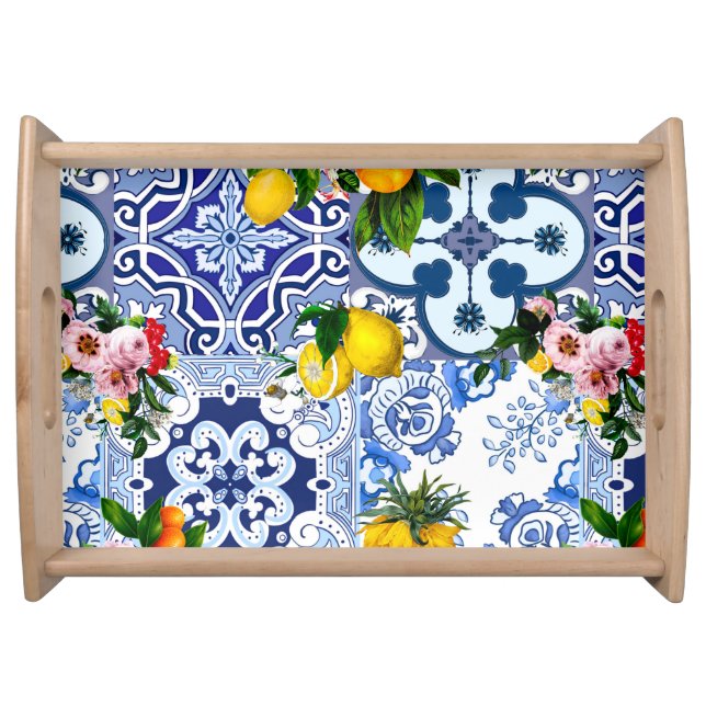 Sicilian tiles,majolica ,lemons,citrus  serving tray (Front)