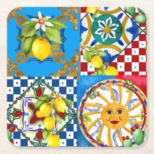 Sicilian tiles,majolica,lemons  square paper coaster