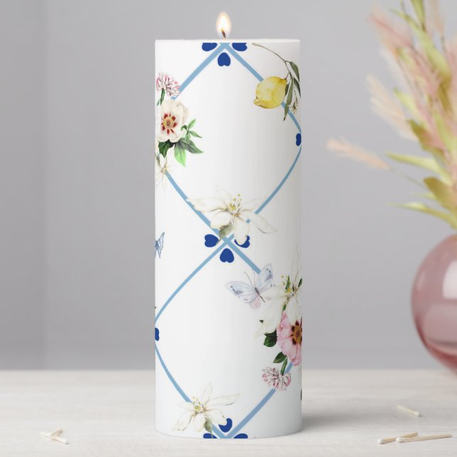 Sicilian tiles,mosaic,flowers,lemon, pillar candle (In Situ)