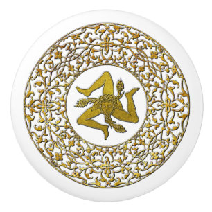Sicilian Trinacria and Filigree Ceramic Knob