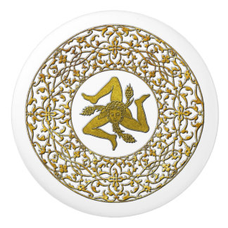 Sicilian Trinacria and Filigree Ceramic Knob