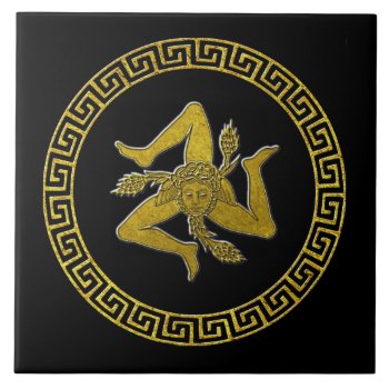 Sicilian Trinacria And Greek Key Ceramic Tile by WRAPPED_TOO_TIGHT at Zazzle