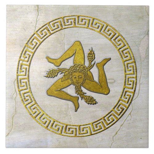 Sicilian Trinacria and Greek Key fresco look  Ceramic Tile