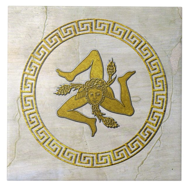 Sicilian Trinacria and Greek Key fresco look  Ceramic Tile (Front)