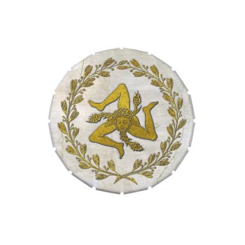Sicilian Trinacria And Olive Wreath  Candy Tin by WRAPPED_TOO_TIGHT at Zazzle