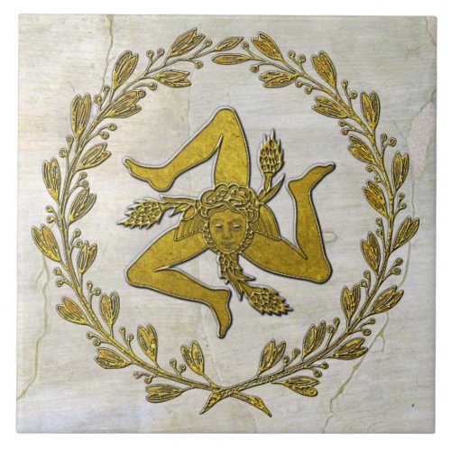 Sicilian Trinacria and Olive Wreath Ceramic Tile