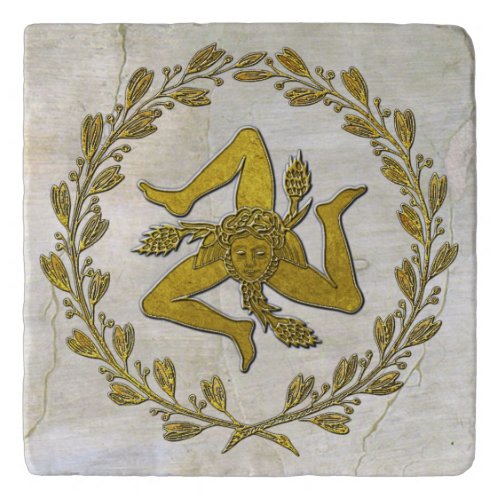 Sicilian Trinacria and Olive Wreath Ceramic Tile Trivet