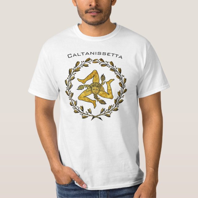Sicilian Trinacria and Olive Wreath Personalize T-Shirt (Front)