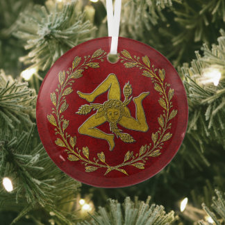 Sicilian Trinacria and Wreath Glass Ornament