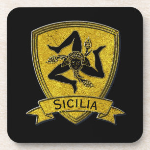 Sicilian Trinacria Black & Gold Beverage Coaster