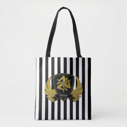 Sicilian Trinacria Black Gold Bold Stripe Tote Bag
