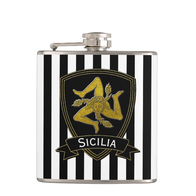 Sicilian Trinacria Black & Gold Flask (Front)