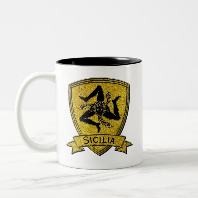 Sicilian Trinacria Black & Gold Two-Tone Coffee Mug (Left)