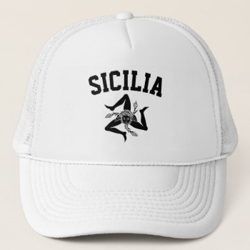 Sicilian Trinacria Black  Your Text  Trucker Hat by WRAPPED_TOO_TIGHT at Zazzle