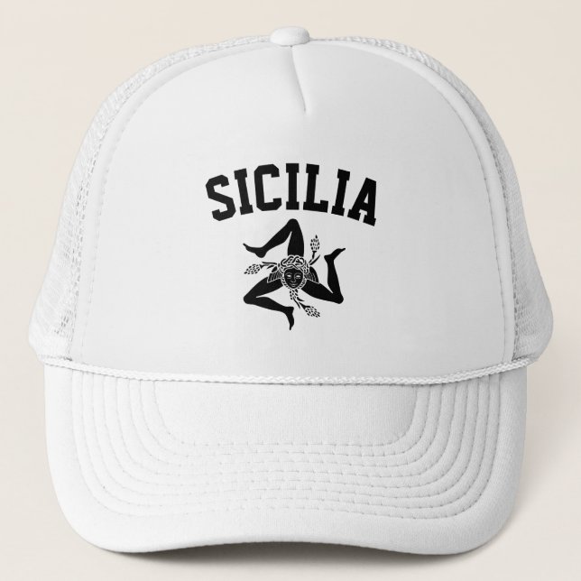 Sicilian Trinacria Black  Your Text  Trucker Hat (Front)