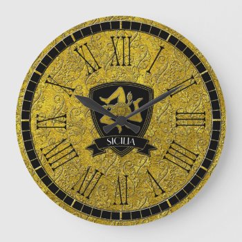 Sicilian Trinacria Elegant Baroque Gold Large Clock by WRAPPED_TOO_TIGHT at Zazzle