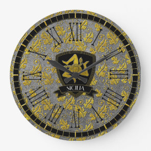 Sicilian Trinacria Elegant Gold Silver Large Clock