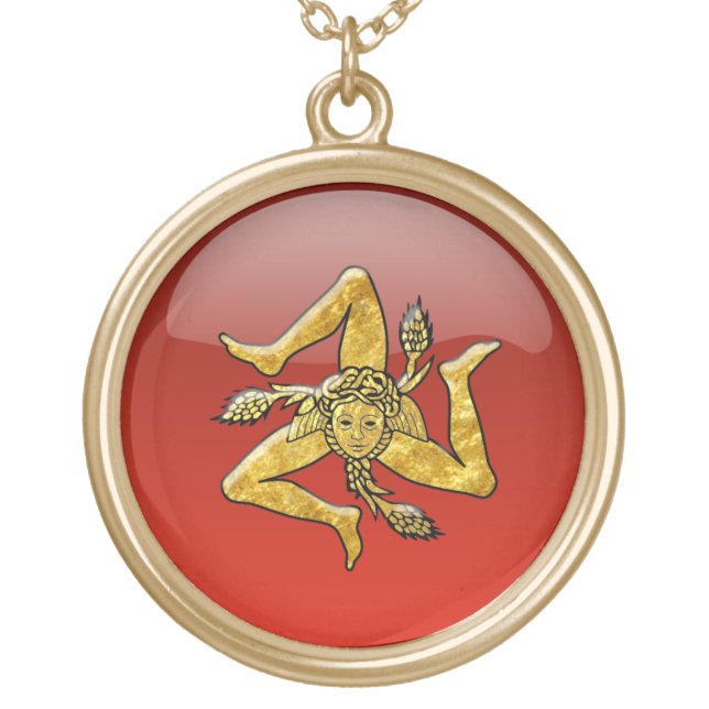 Sicilian Trinacria Glass Look Gold Gold Plated Necklace (Front)