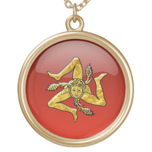Sicilian Trinacria Glass Look Gold Plated Necklace
