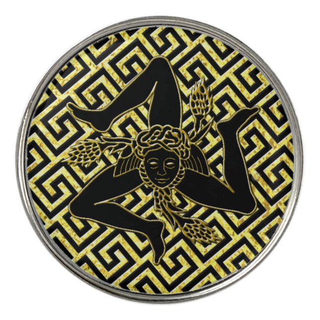 Sicilian Trinacria Gold and Black Golf Ball Marker (Front)