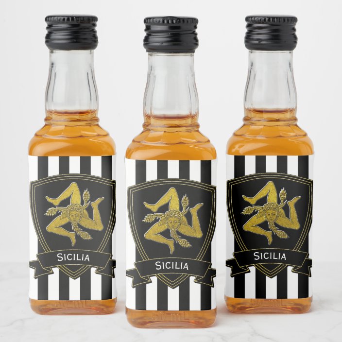 Sicilian Trinacria Gold and Stripe Liquor Bottle Label