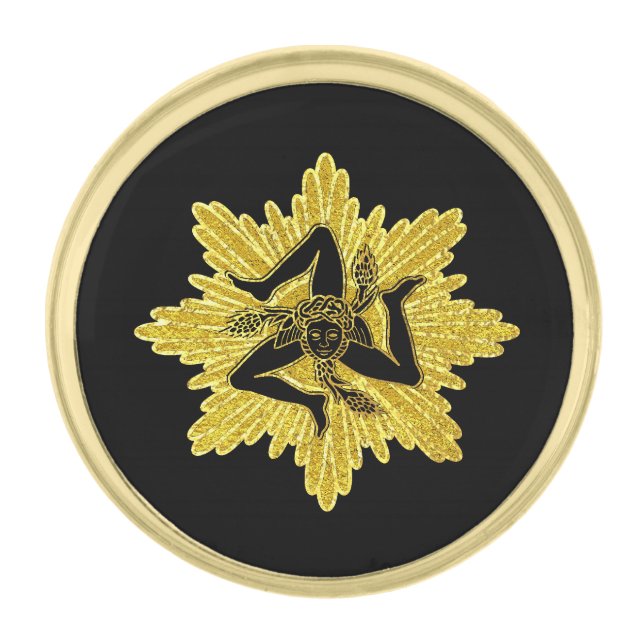 Sicilian Trinacria Gold Black Gold Finish Lapel Pin (Front)