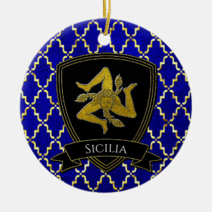 Sicilian Trinacria Gold Blue Ceramic Ornament