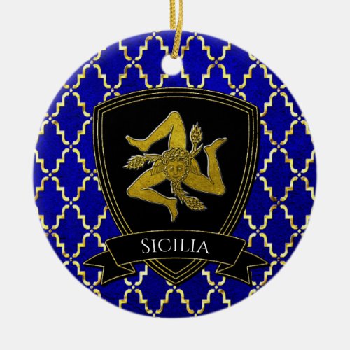 Sicilian Trinacria Gold Blue Ceramic Ornament