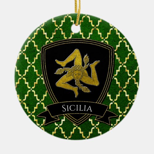 Sicilian Trinacria Gold Green Ceramic Ornament