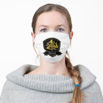 Sicilian Trinacria Gold Medallion Your Text Adult Cloth Face Mask by WRAPPED_TOO_TIGHT at Zazzle