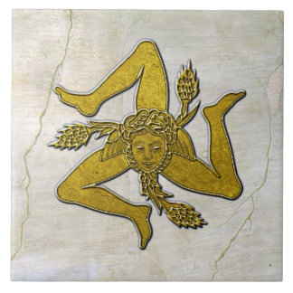 Sicilian Trinacria Gold on Fresco Pattern Ceramic Tile