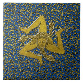 Sicilian Trinacria Gold Personalize Ceramic Tile by WRAPPED_TOO_TIGHT at Zazzle