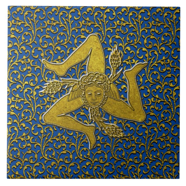 Sicilian Trinacria Gold Personalize Ceramic Tile (Front)
