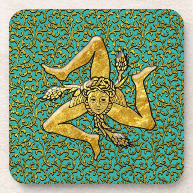 Sicilian Trinacria Gold Personalize Color Drink Coaster (Front)