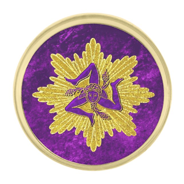 Sicilian Trinacria Gold Purple Finish Lapel Pin (Front)