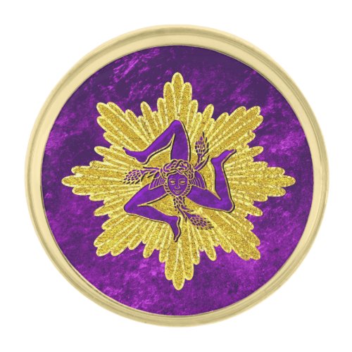 Sicilian Trinacria Gold Purple Gold Finish Lapel Pin