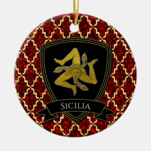 Sicilian Trinacria Gold Red Ceramic Ornament