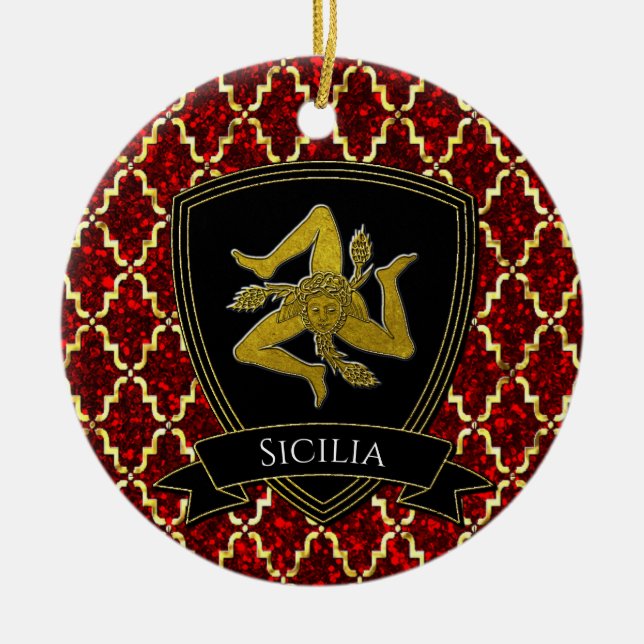 Sicilian Trinacria Gold Red Ceramic Ornament (Front)