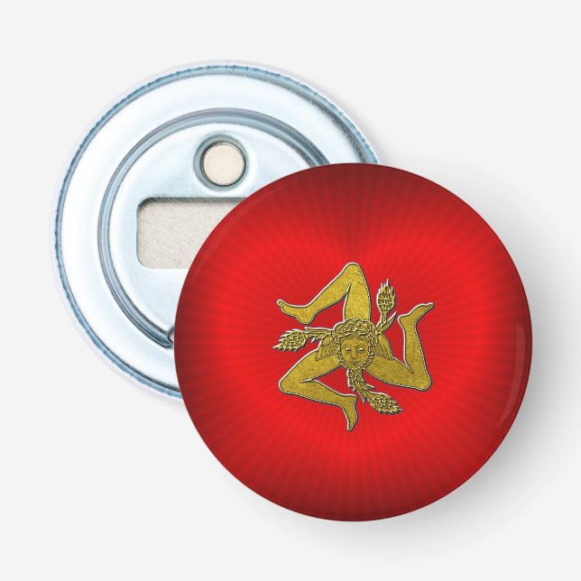 Sicilian Trinacria Gold Red Heart Bottle Opener (Front)