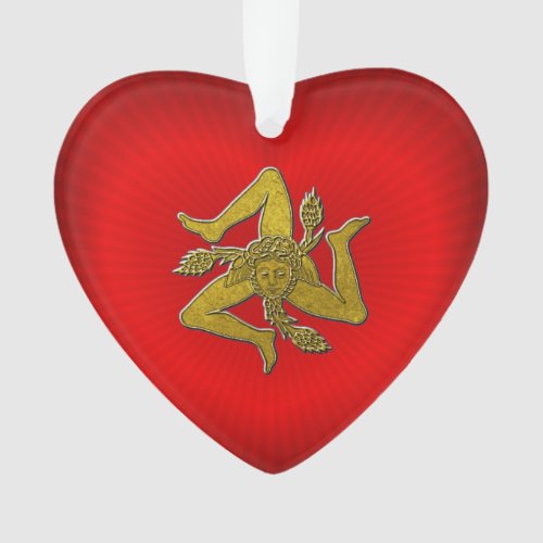 Sicilian Trinacria Gold Red Heart Ornament