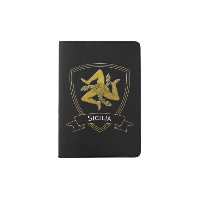Sicilian Trinacria Gold Your Text Passport Holder (Front)
