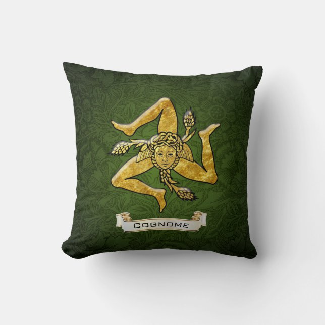 Sicilian Trinacria Green Deco Personalize Throw Pillow (Front)