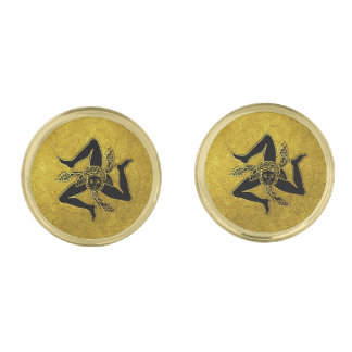 Sicilian Trinacria in Black and Gold Cufflinks