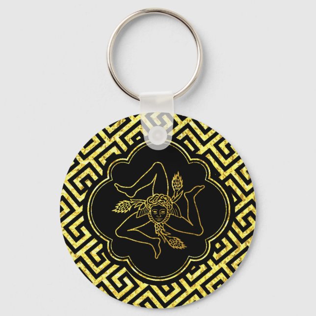 Sicilian Trinacria in Gold Black Keychain (Front)