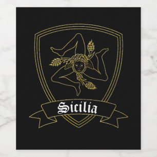 Sicilian Trinacria in Gold & Black Wine Label