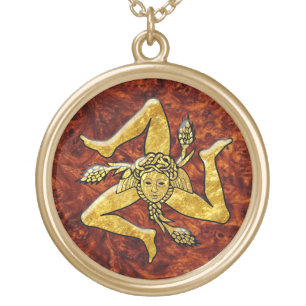 Sicilian Trinacria in Gold Burl Wood Plated Necklace