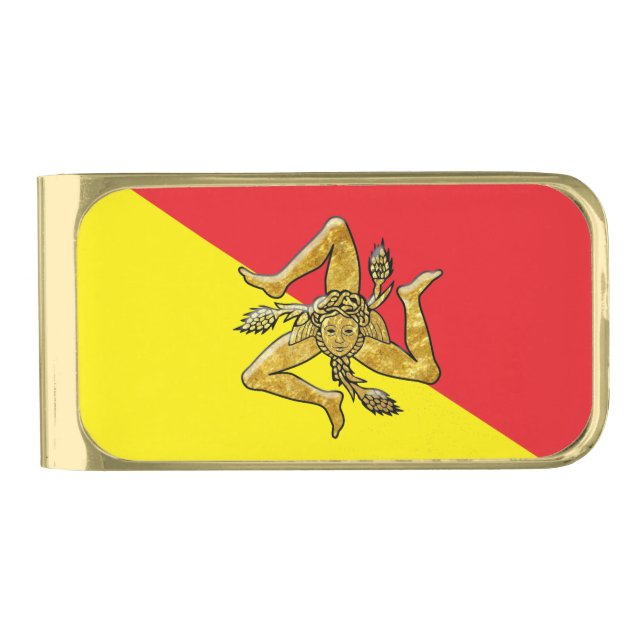 Sicilian Trinacria in Gold on Flag Finish Money Clip (Front)