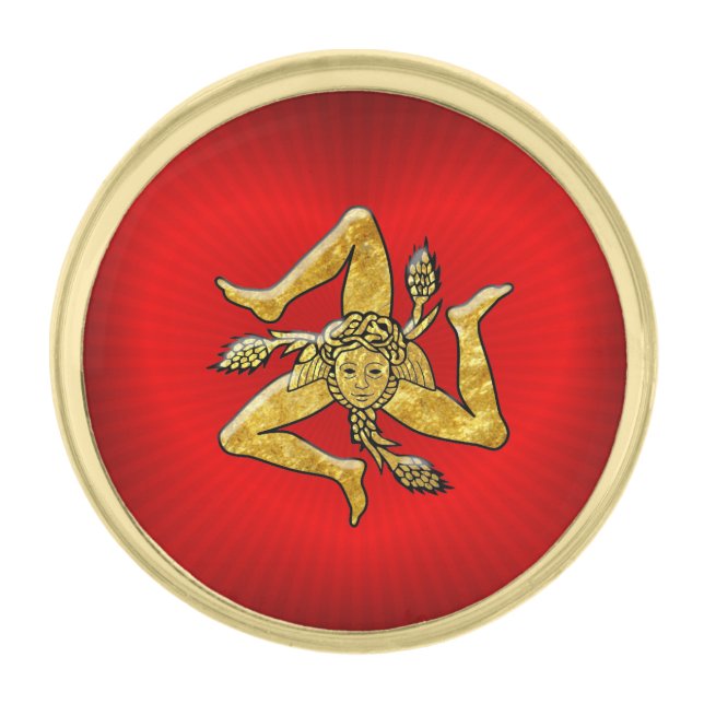 Sicilian Trinacria in Gold on Heart Finish Lapel Pin (Front)