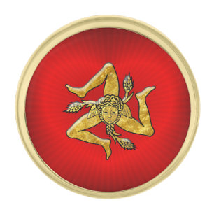 Sicilian Trinacria in Gold on Heart Gold Finish Lapel Pin
