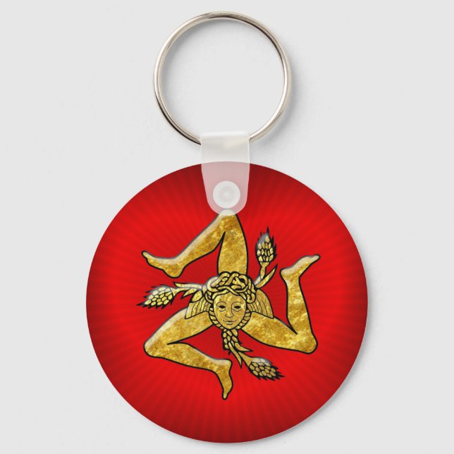 Sicilian Trinacria in Gold on Heart Keychain (Front)